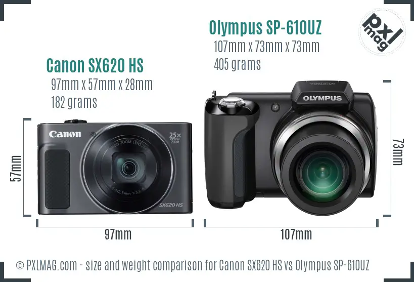 Canon SX620 HS vs Olympus SP-610UZ size comparison Canon SX620 HS vs Olympus SP-610UZ size comparison