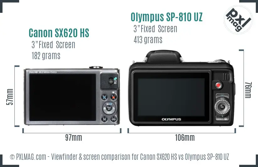 Canon SX620 HS vs Olympus SP-810 UZ Screen and Viewfinder comparison
