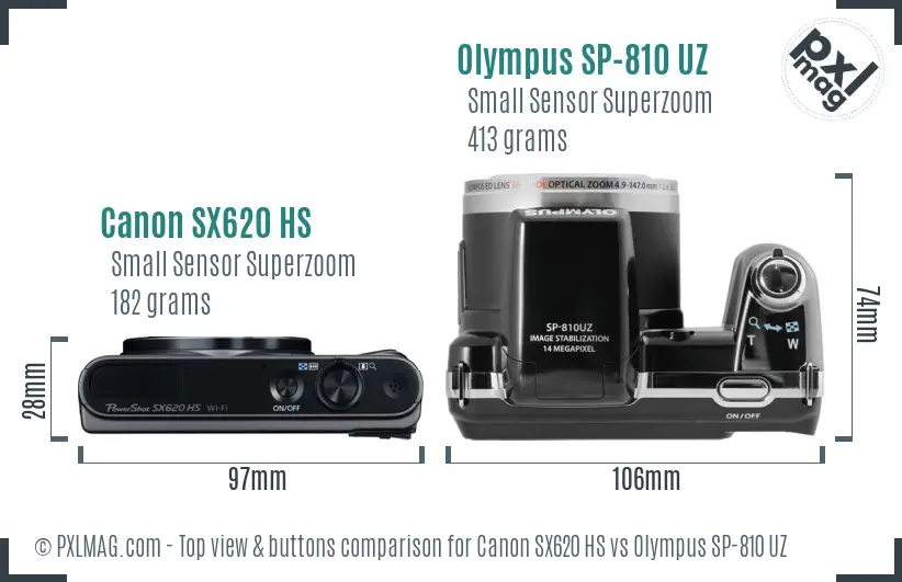 Canon SX620 HS vs Olympus SP-810 UZ top view buttons comparison