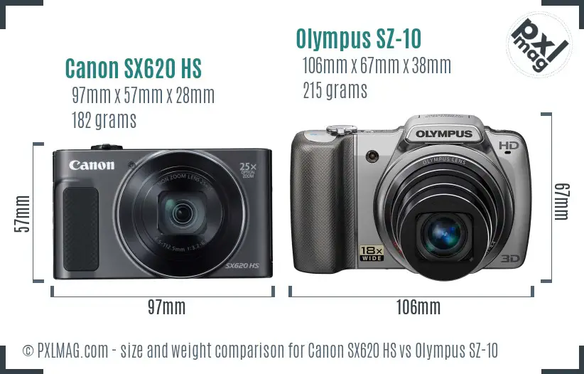 Canon SX620 HS vs Olympus SZ-10 size comparison