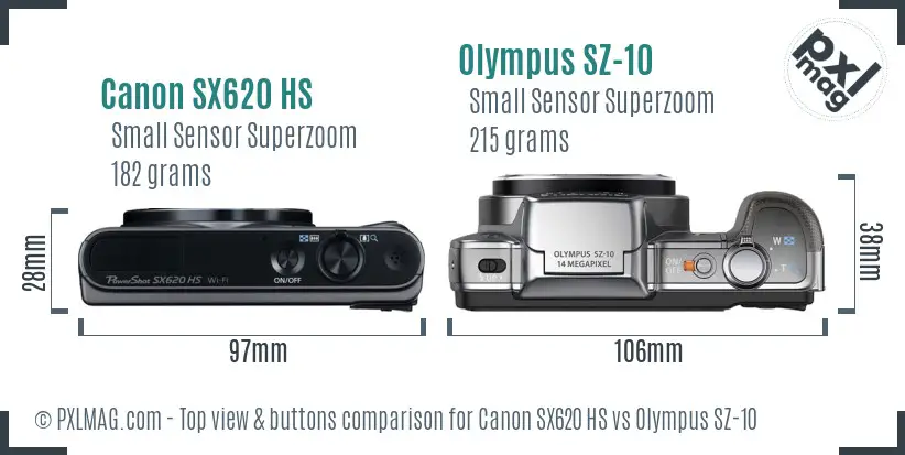 Canon SX620 HS vs Olympus SZ-10 top view buttons comparison