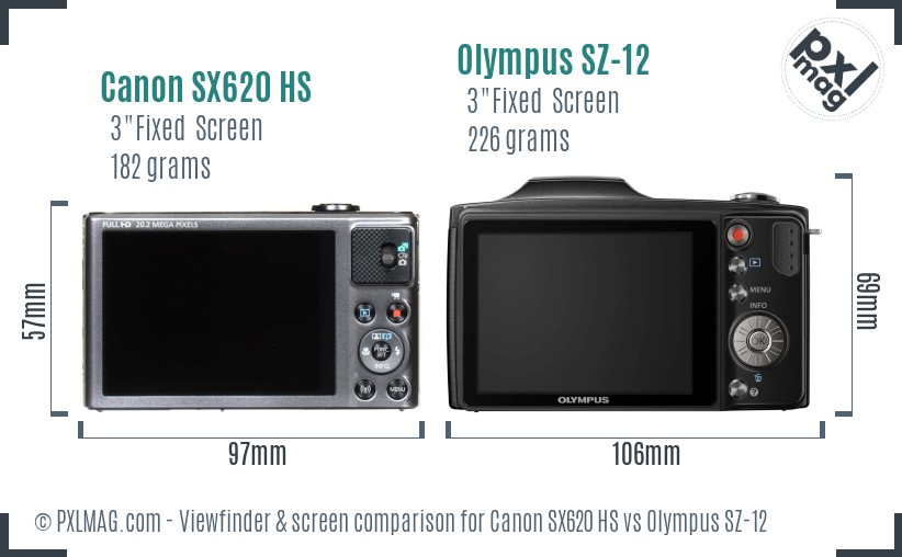 Canon SX620 HS vs Olympus SZ-12 Screen and Viewfinder comparison