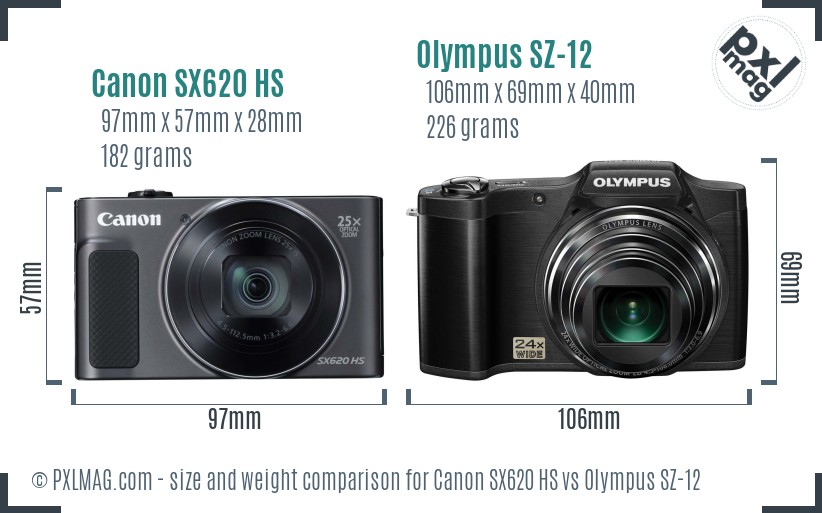 Canon SX620 HS vs Olympus SZ-12 size comparison