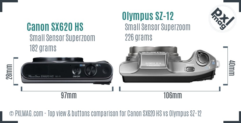 Canon SX620 HS vs Olympus SZ-12 top view buttons comparison