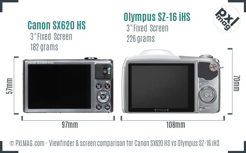 Canon SX620 HS vs Olympus SZ-16 iHS Screen and Viewfinder comparison