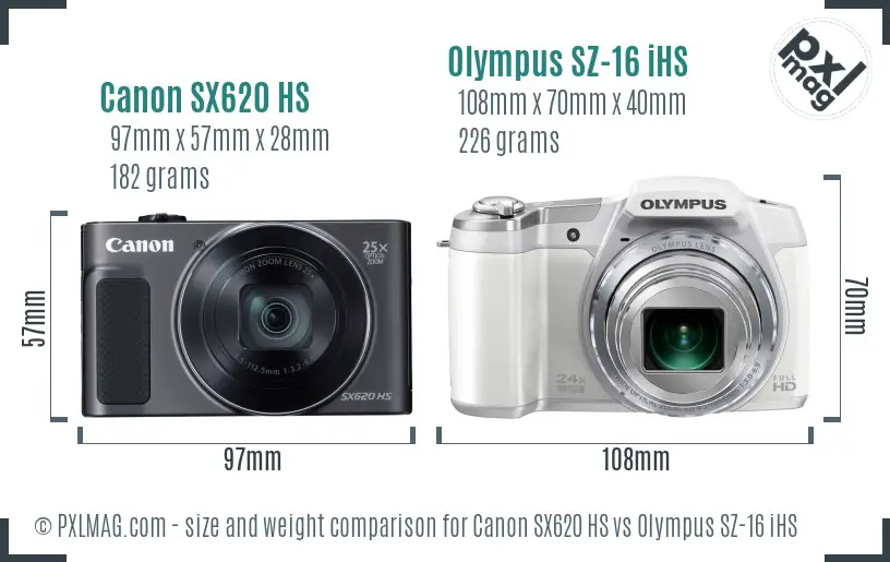 Canon SX620 HS vs Olympus SZ-16 iHS size comparison