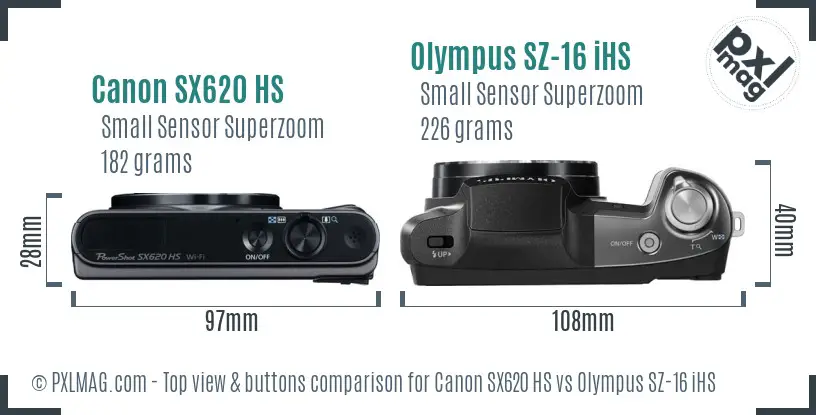Canon SX620 HS vs Olympus SZ-16 iHS top view buttons comparison