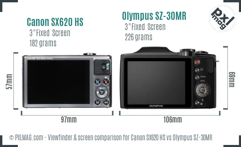 Canon SX620 HS vs Olympus SZ-30MR Screen and Viewfinder comparison