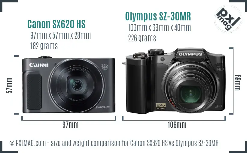 Canon SX620 HS vs Olympus SZ-30MR size comparison
