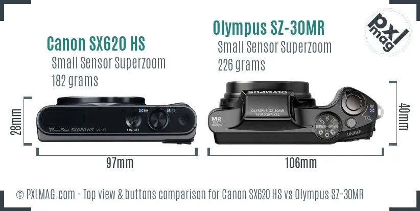 Canon SX620 HS vs Olympus SZ-30MR top view buttons comparison