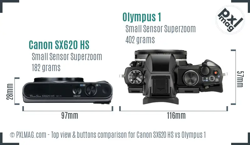 Canon SX620 HS vs Olympus 1 top view buttons comparison