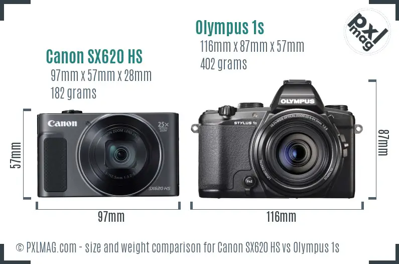 Canon SX620 HS vs Olympus 1s size comparison