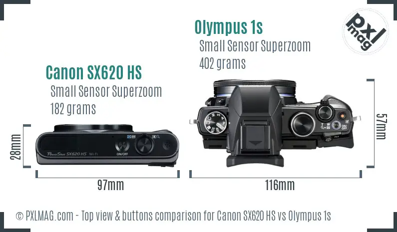 Canon SX620 HS vs Olympus 1s top view buttons comparison