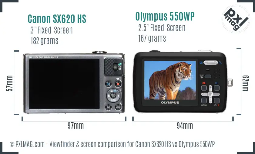 Canon SX620 HS vs Olympus 550WP Screen and Viewfinder comparison Canon SX620 HS vs Olympus 550WP Screen and Viewfinder comparison