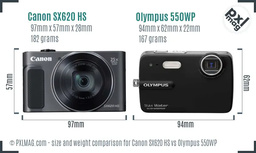 Canon SX620 HS vs Olympus 550WP size comparison Canon SX620 HS vs Olympus 550WP size comparison