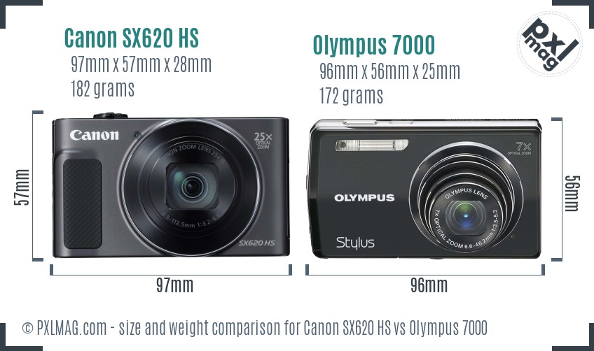 Canon SX620 HS vs Olympus 7000 size comparison