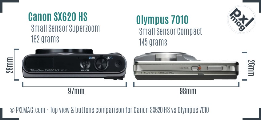 Canon SX620 HS vs Olympus 7010 top view buttons comparison