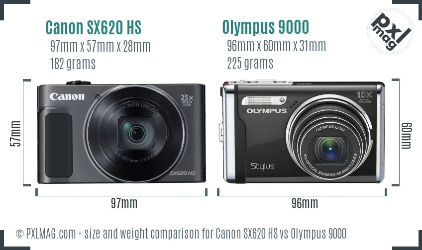 Canon SX620 HS vs Olympus 9000 size comparison Canon SX620 HS vs Olympus 9000 size comparison