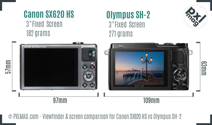 Canon SX620 HS vs Olympus SH-2 Screen and Viewfinder comparison