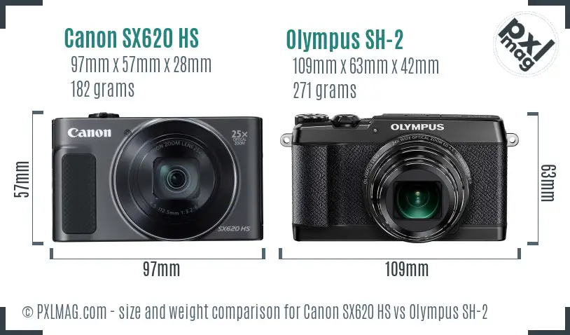 Canon SX620 HS vs Olympus SH-2 size comparison