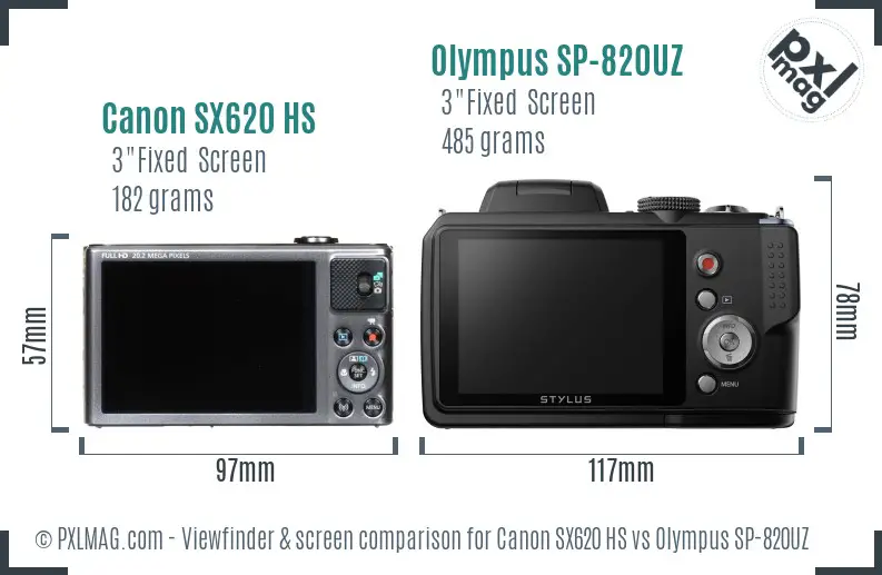 Canon SX620 HS vs Olympus SP-820UZ Screen and Viewfinder comparison