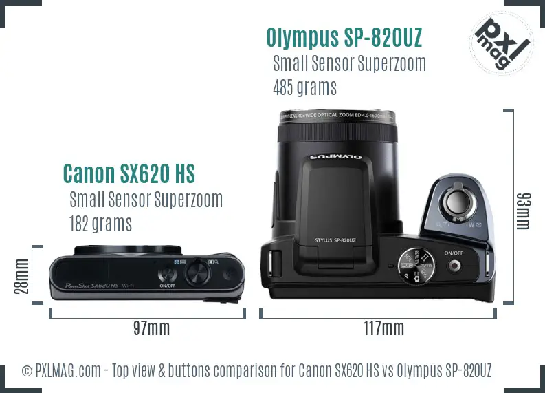 Canon SX620 HS vs Olympus SP-820UZ top view buttons comparison