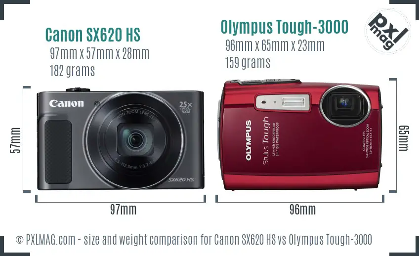Canon SX620 HS vs Olympus Tough-3000 size comparison Canon SX620 HS vs Olympus Tough-3000 size comparison