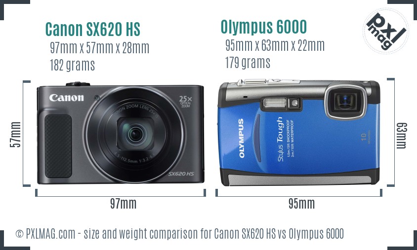 Canon SX620 HS vs Olympus 6000 size comparison
