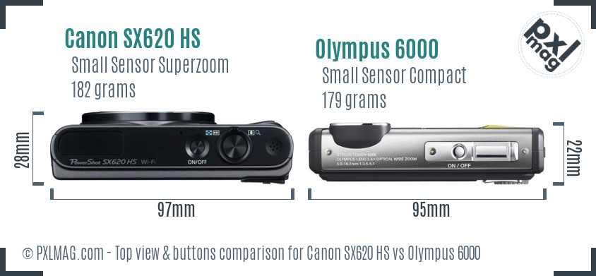 Canon SX620 HS vs Olympus 6000 top view buttons comparison
