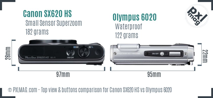 Canon SX620 HS vs Olympus 6020 top view buttons comparison