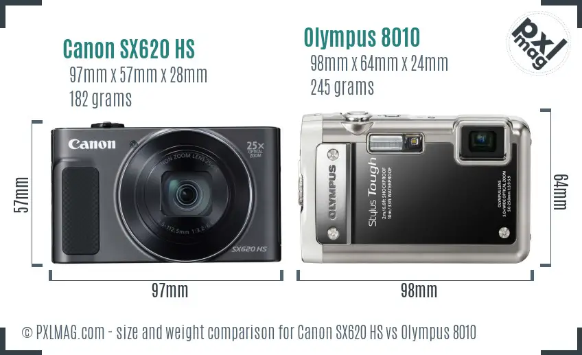 Canon SX620 HS vs Olympus 8010 size comparison