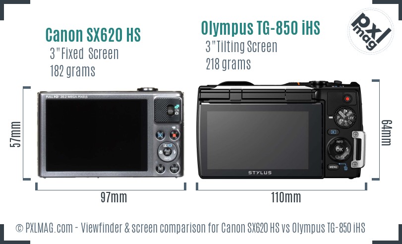 Canon SX620 HS vs Olympus TG-850 iHS Screen and Viewfinder comparison