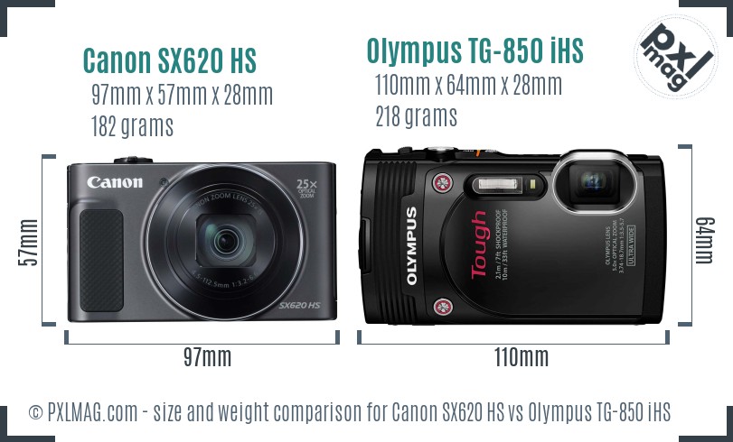 Canon SX620 HS vs Olympus TG-850 iHS size comparison