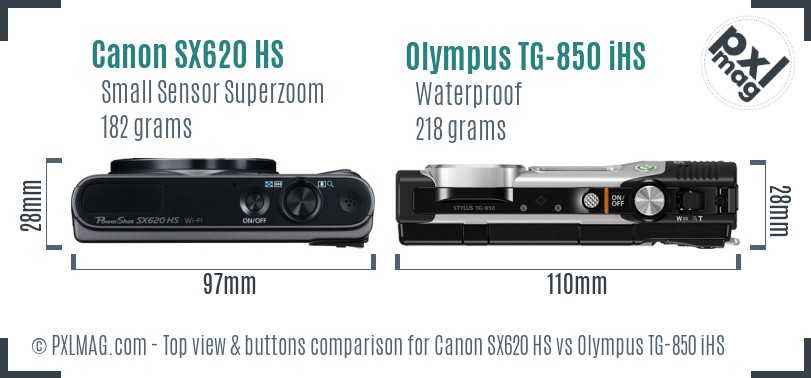 Canon SX620 HS vs Olympus TG-850 iHS top view buttons comparison