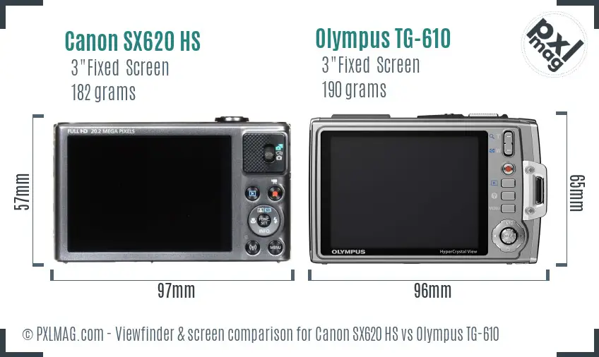 Canon SX620 HS vs Olympus TG-610 Screen and Viewfinder comparison
