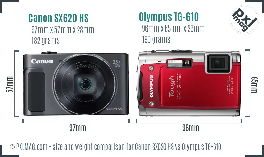 Canon SX620 HS vs Olympus TG-610 size comparison