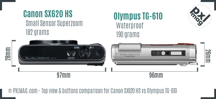 Canon SX620 HS vs Olympus TG-610 top view buttons comparison
