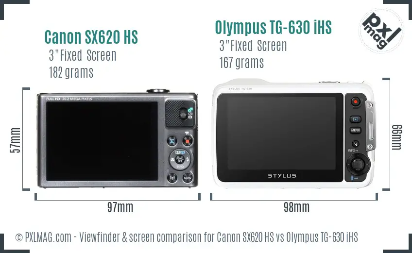 Canon SX620 HS vs Olympus TG-630 iHS Screen and Viewfinder comparison