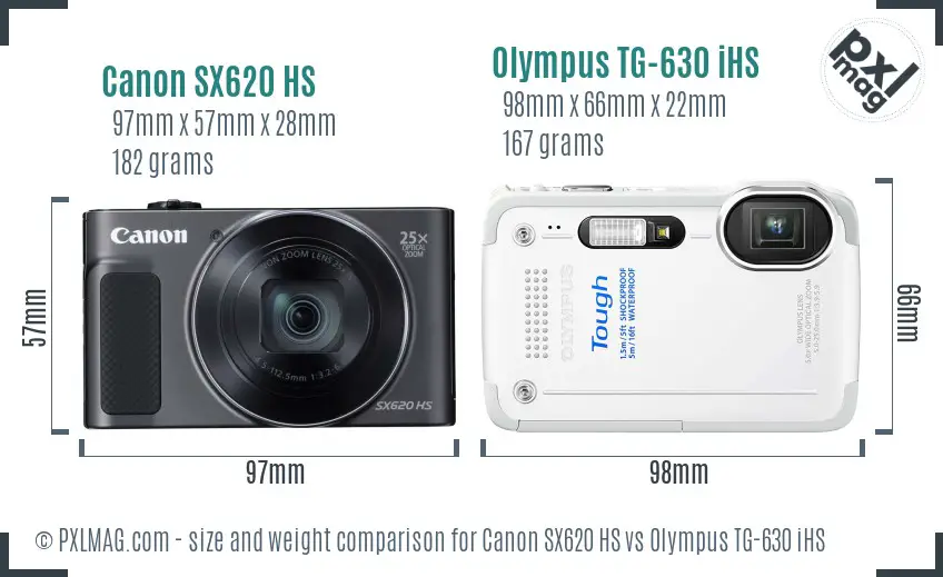 Canon SX620 HS vs Olympus TG-630 iHS size comparison