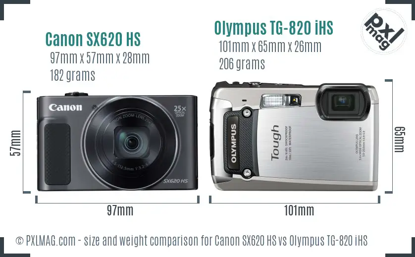 Canon SX620 HS vs Olympus TG-820 iHS size comparison Canon SX620 HS vs Olympus TG-820 iHS size comparison