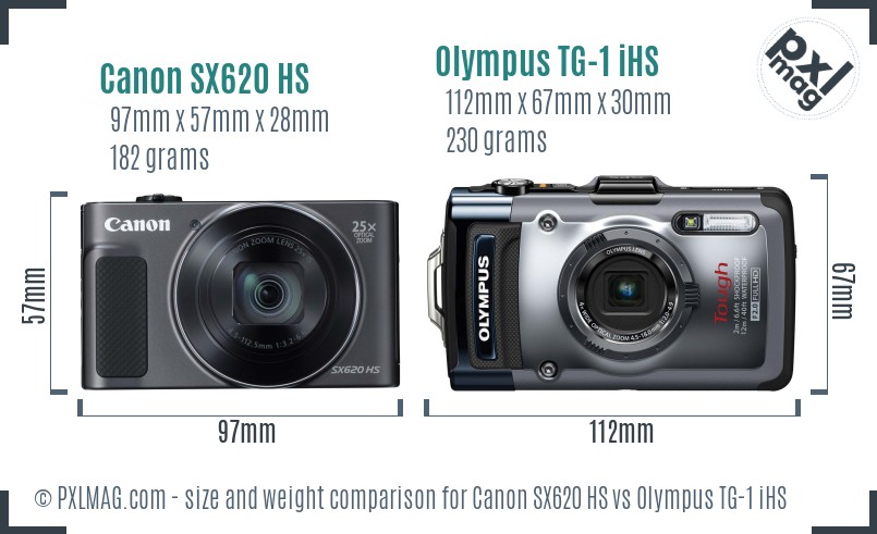 Canon SX620 HS vs Olympus TG-1 iHS size comparison