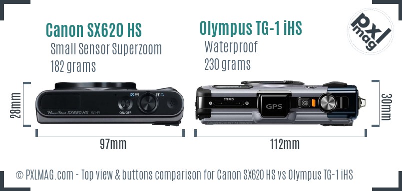 Canon SX620 HS vs Olympus TG-1 iHS top view buttons comparison