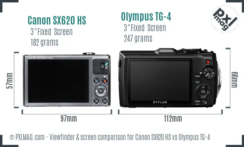 Canon SX620 HS vs Olympus TG-4 Screen and Viewfinder comparison