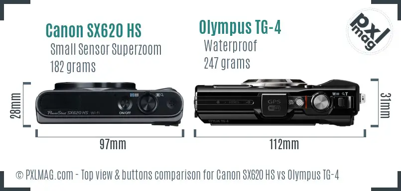 Canon SX620 HS vs Olympus TG-4 top view buttons comparison