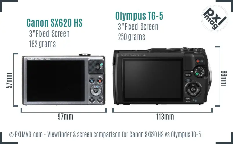 Canon SX620 HS vs Olympus TG-5 Screen and Viewfinder comparison