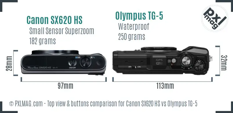 Canon SX620 HS vs Olympus TG-5 top view buttons comparison