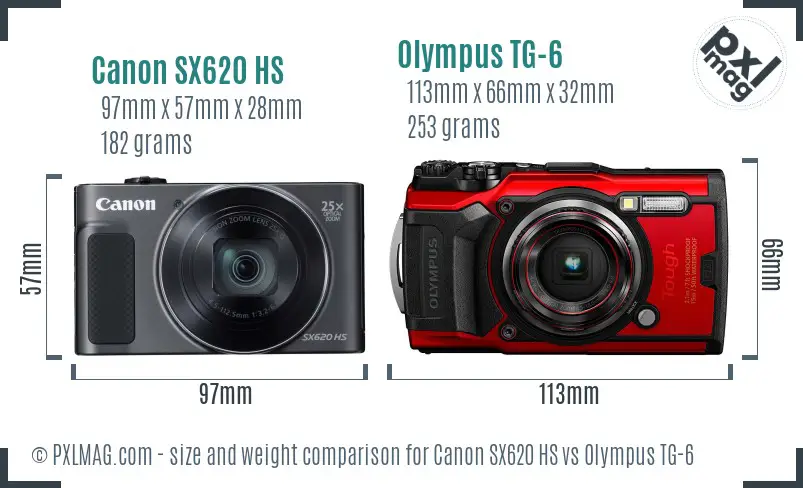 Canon SX620 HS vs Olympus TG-6 size comparison