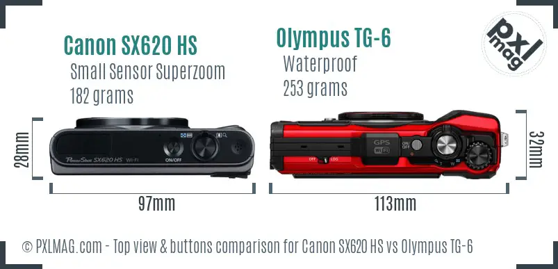 Canon SX620 HS vs Olympus TG-6 top view buttons comparison