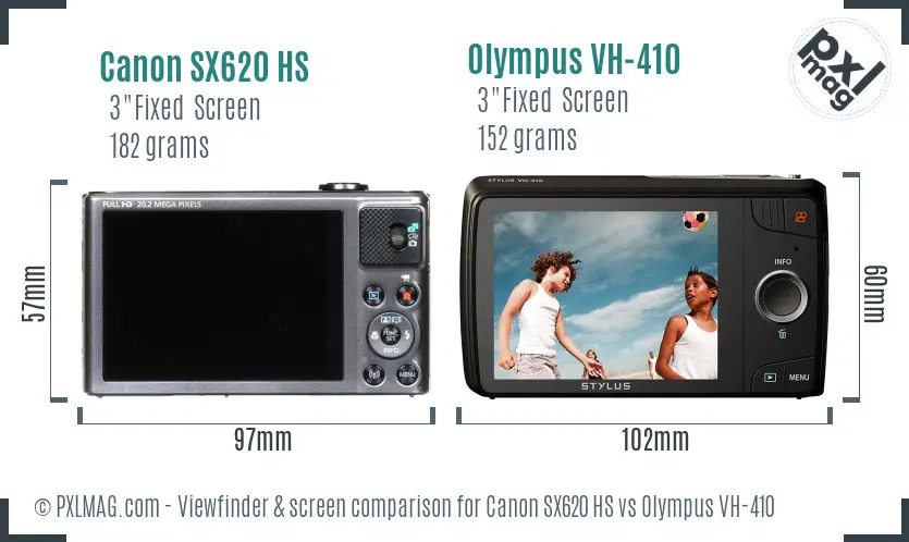 Canon SX620 HS vs Olympus VH-410 Screen and Viewfinder comparison