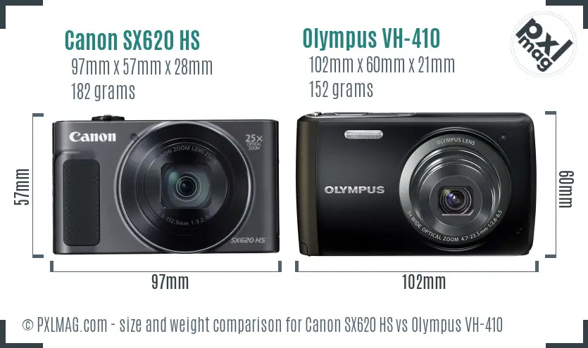 Canon SX620 HS vs Olympus VH-410 size comparison